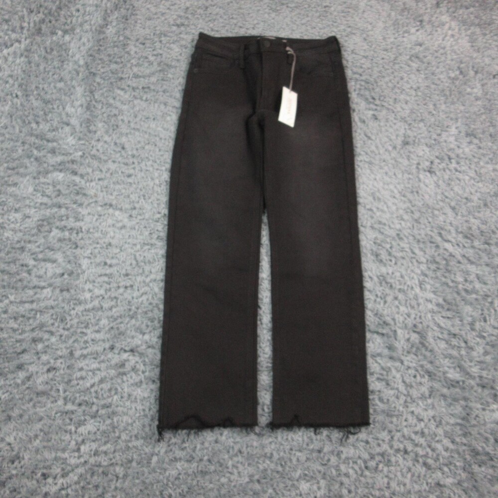 JustUSA Jeans Womens 4 Black Mid Rise Straight Raw Hem Stretch 28x26* NWT